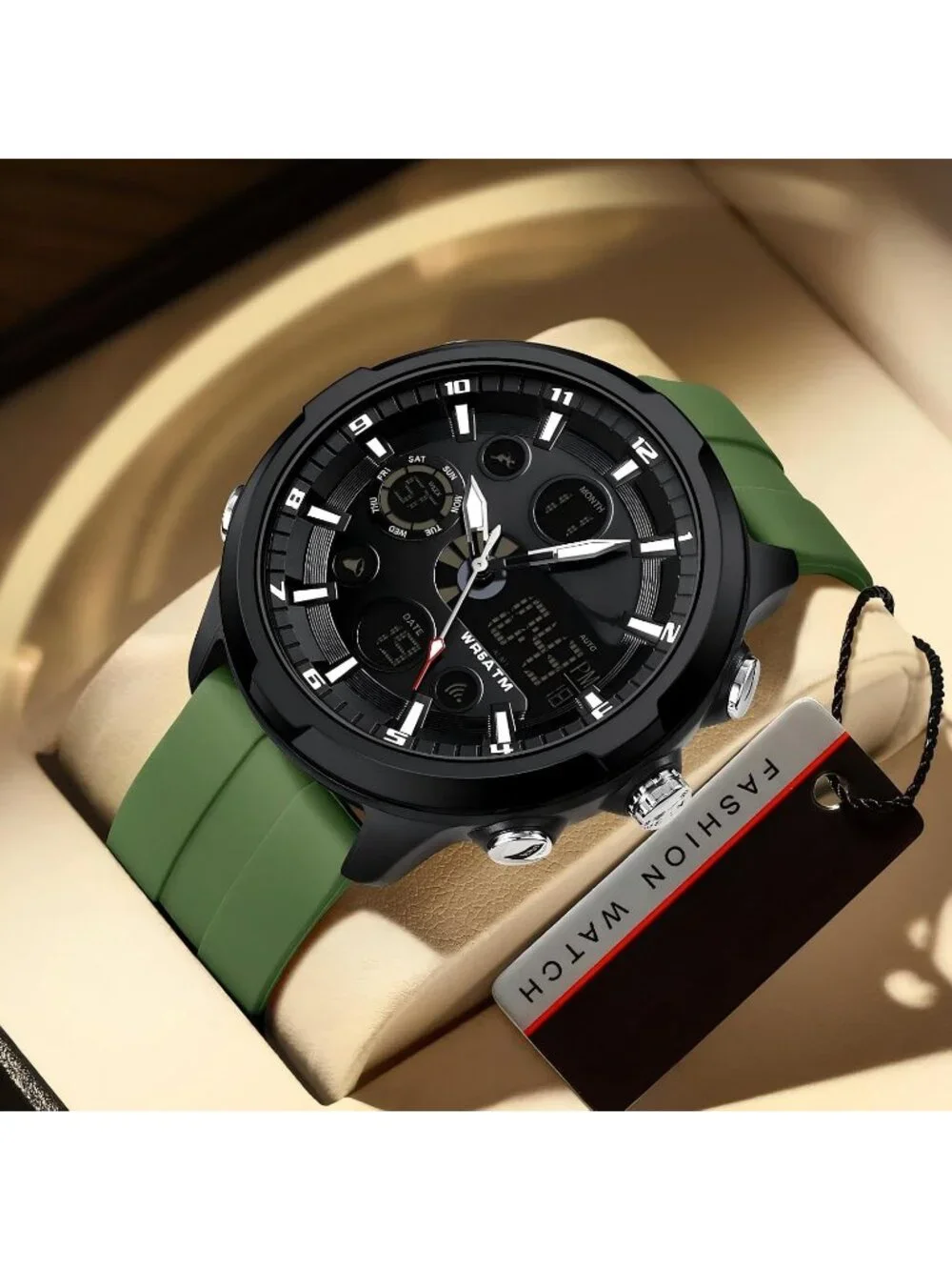 Men Green Large Face Watches Chronograph Waterproof Sport Military Heavy Duty